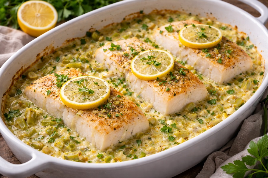 Pomysł na domowy przepis na zapiekanego dorsza w sosie porowym. Zdrowo, pysznie i stosunkowo szybko!